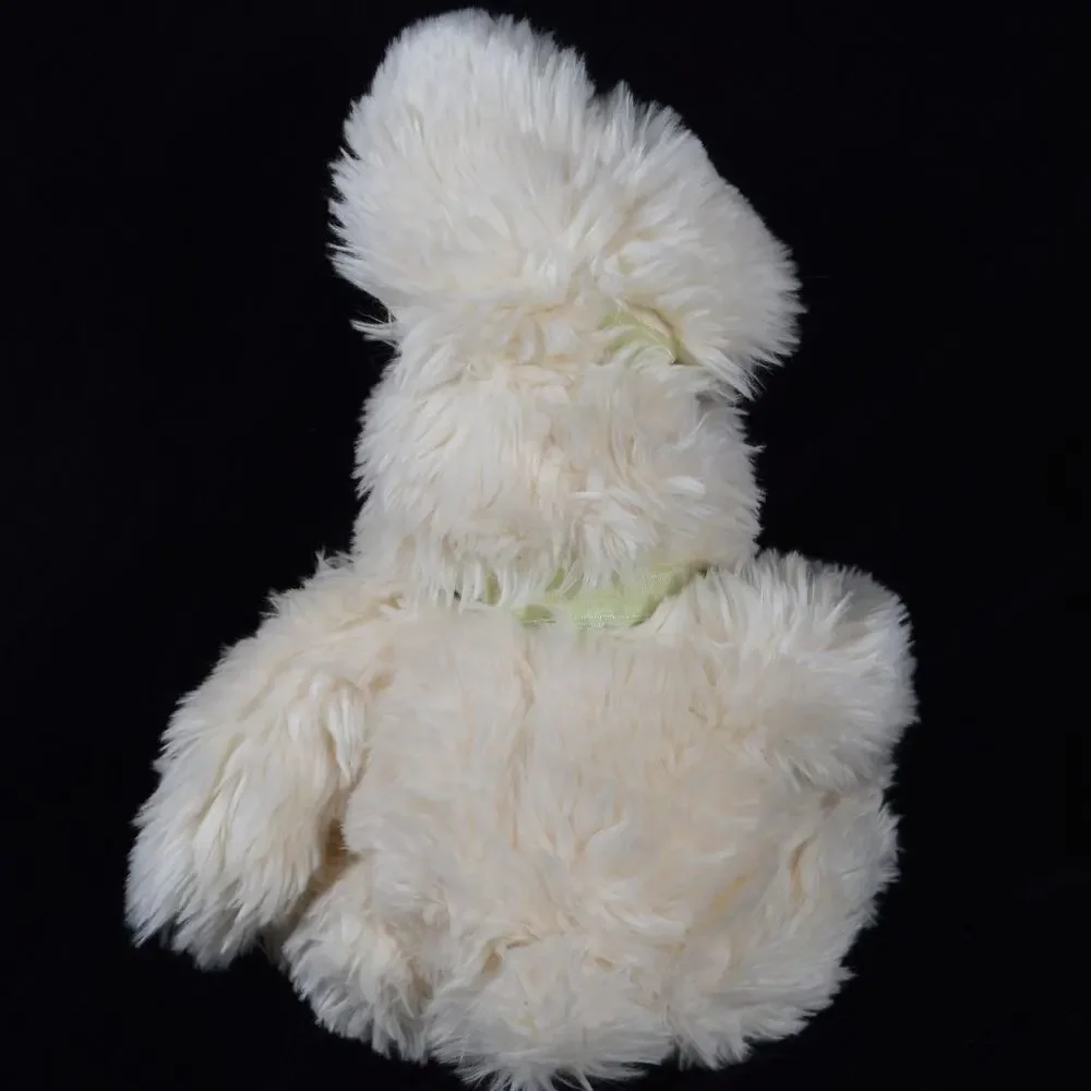 Fluffy White Easter Bunny Plush Rabbit Stuffed Animal Sitting Green Bows 13